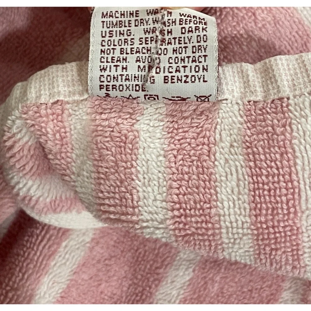 Vtg Colormate Stevens 3 Piece Towel Set Pink White Rose Stripe Bath‎ Hand Wash